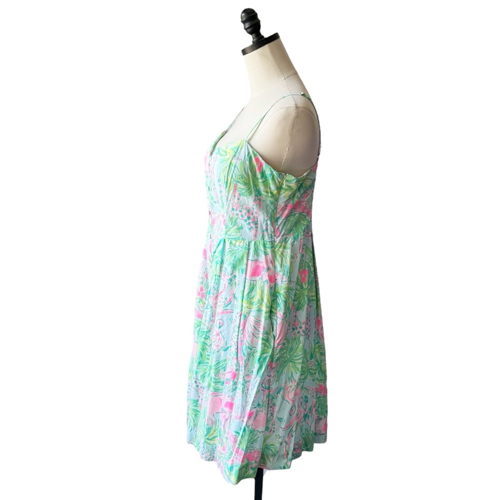 Lilly Pulitzer Pink Green Blue Tropical Button-Front Sundress - Picture 3 of 10